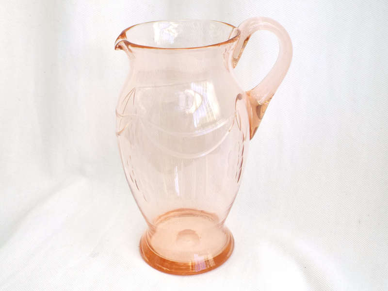 Hand-blown, engraved Pink Water Pitcher. Circa. Mid 1900s Ref, GL/15