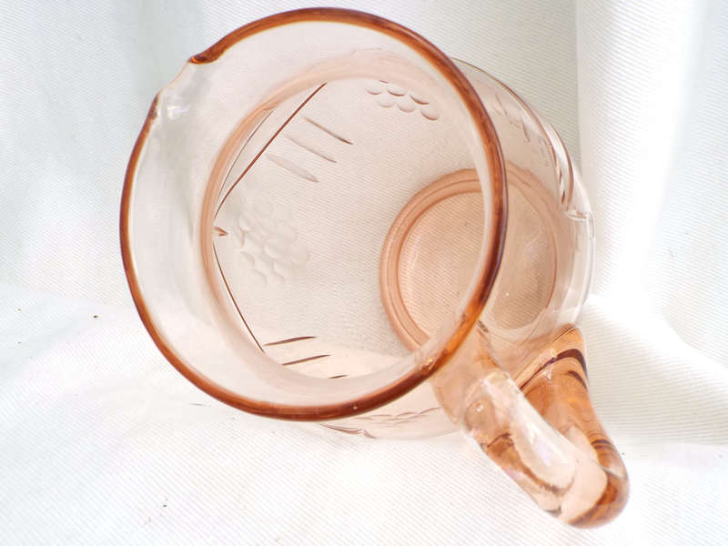 Hand-blown, engraved Pink Water Pitcher. Circa. Mid 1900s Ref, GL/15