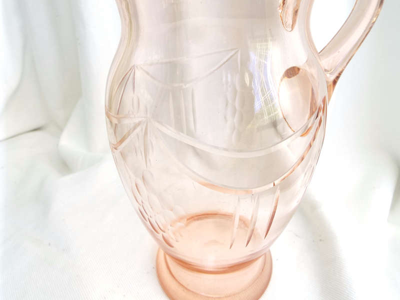 Hand-blown, engraved Pink Water Pitcher. Circa. Mid 1900s Ref, GL/15