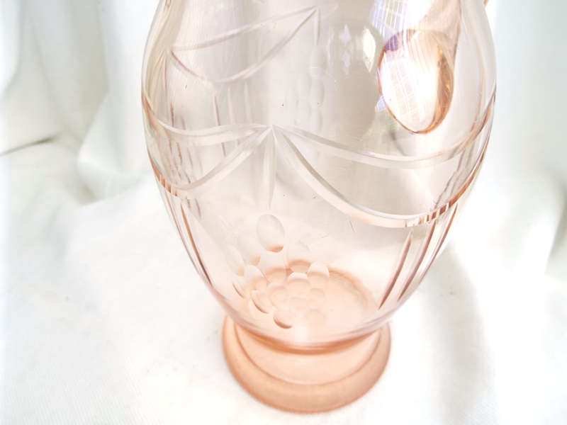 Hand-blown, engraved Pink Water Pitcher. Circa. Mid 1900s Ref, GL/15