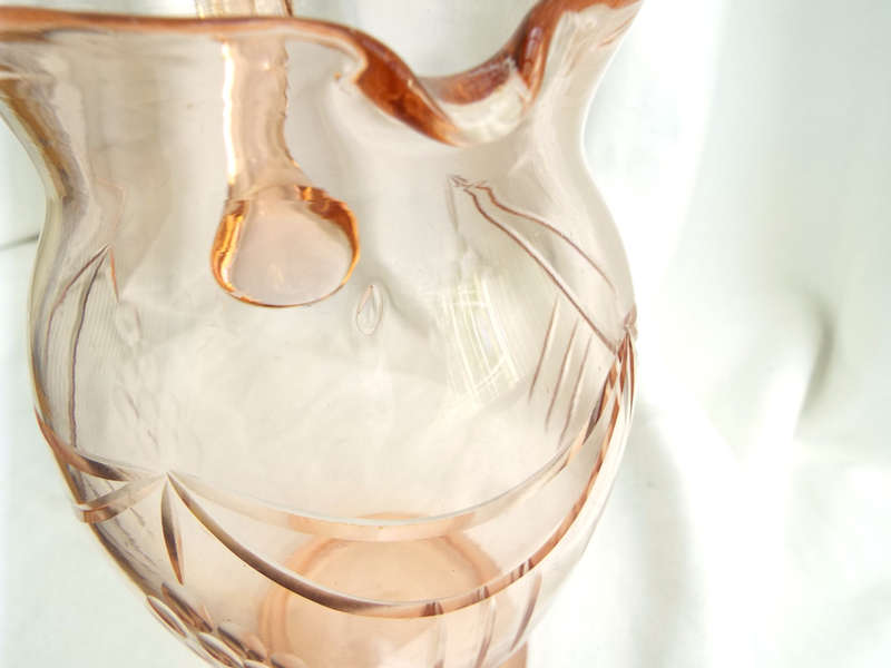 Hand-blown, engraved Pink Water Pitcher. Circa. Mid 1900s Ref, GL/15