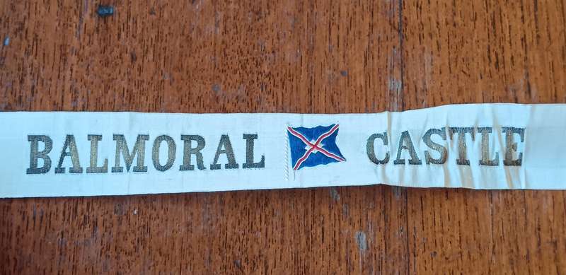 Balmoral Castle steamship tally ribbon (1910 to 1939)