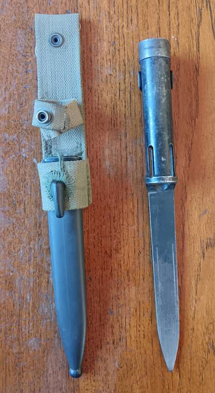 SADF R1 bayonet with plastic scabbard and webbing frog