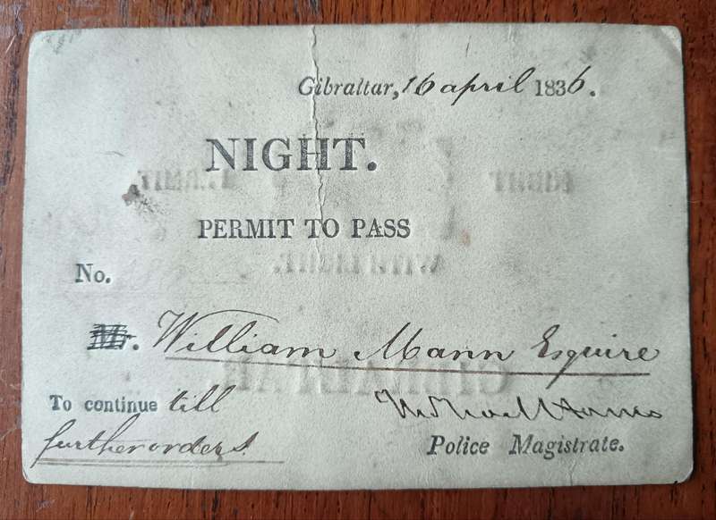 Very rare Night Pass Gibraltar 16 April 1836 during 1st Carlist War