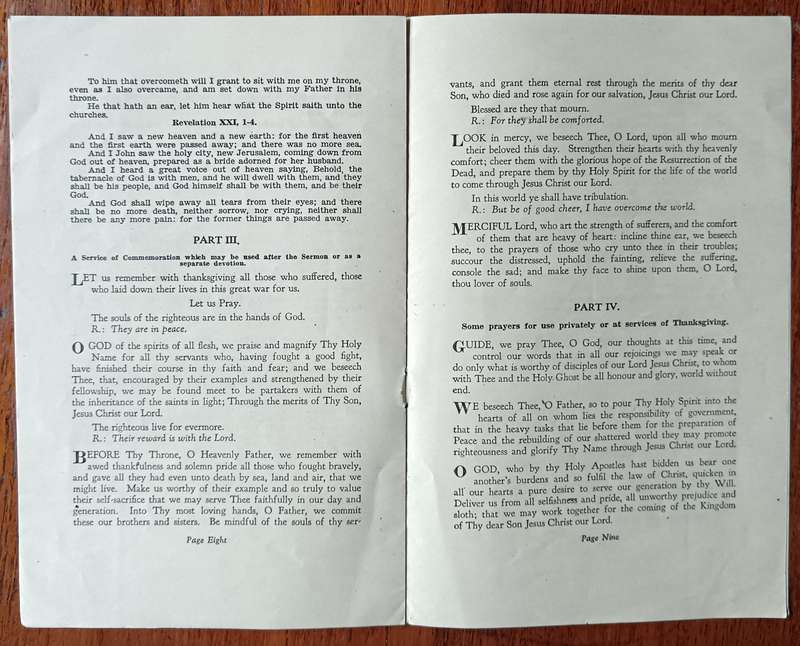 WW1 Armistice Thanksgiving Service pamphlet for churches in the Union of South Africa