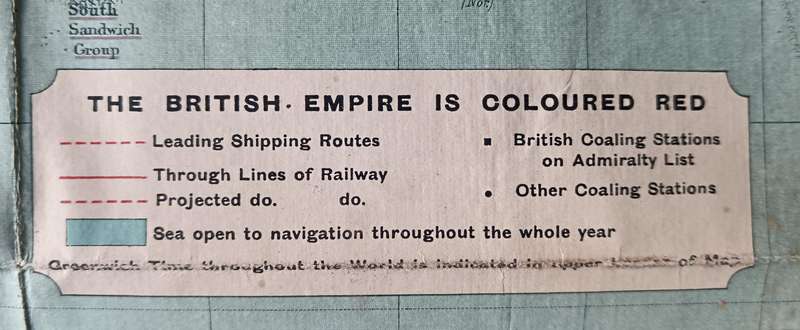 Bartholomew's Route Chart of the World, mounted on cloth, showing British Empire, circa 1920