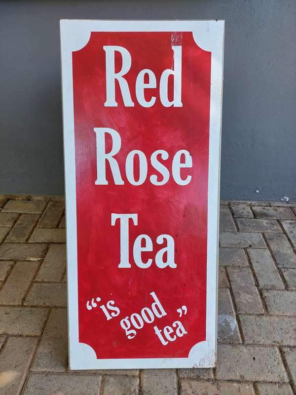 "Red Rose Tea" hand painted steel sign 40cm x 90cm x 2cm