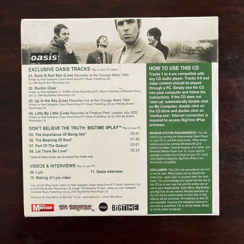 Oasis - Don't Believe The Truth CD Daily Mirror Promo