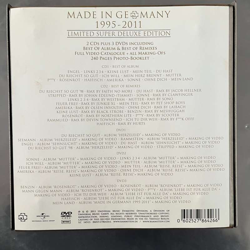 Rammstein - Made In Germany Rare OOP Limited Deluxe Metal Boxset 2CD 3DVD