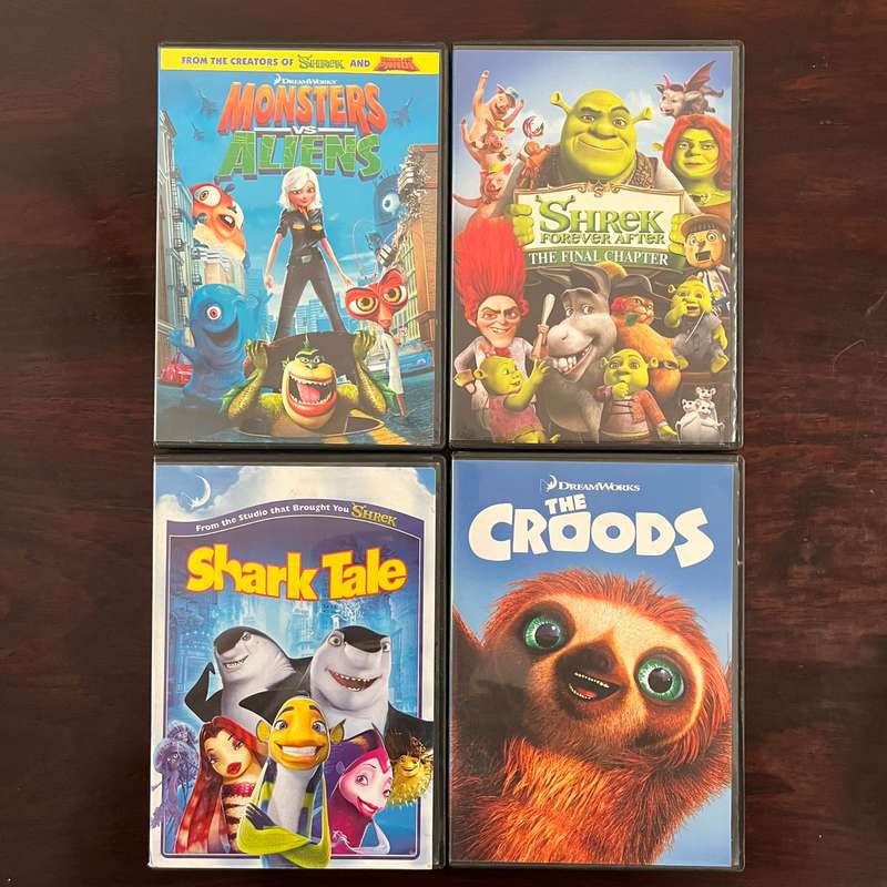 4DVD Lot Kids Movies Shrek Forever After Shark Tale The Croods Monsters vs Aliens