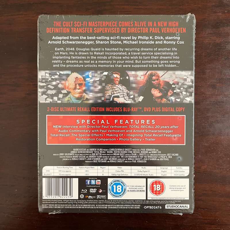 Total Recall Blu Ray Steelbook Rare OOP Arnold Schwarzenegger UK Press New and Sealed