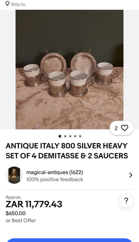 Vintage Silver Italian Tea Set (178g) *Crown & 800 Hallmarks* Valued at R3000 each