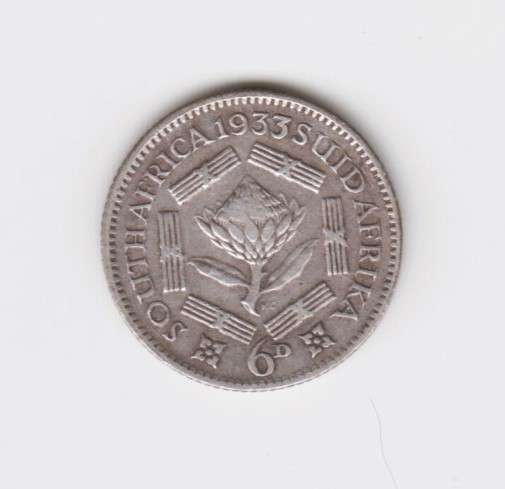 1933 South Africa Union Silver 6 Pence