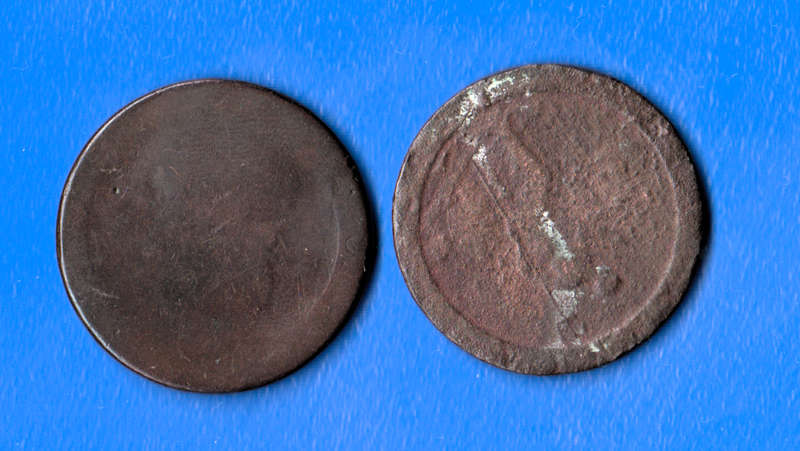 Two Antique Cartwheel Pennies.