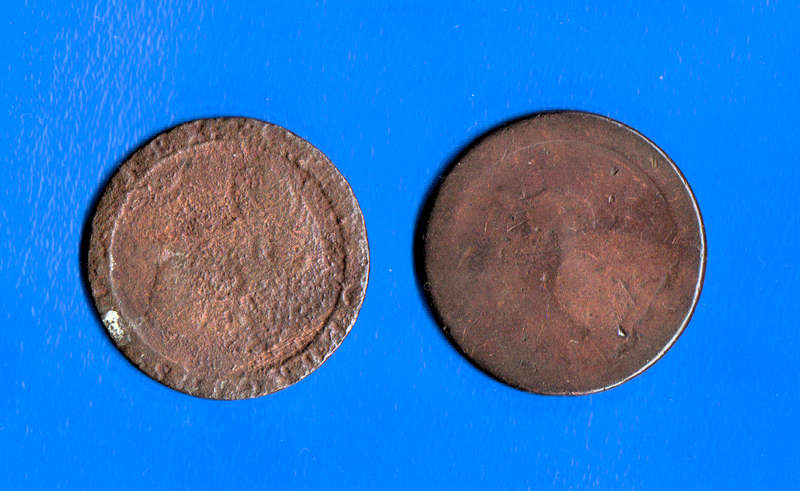 Two Antique Cartwheel Pennies.