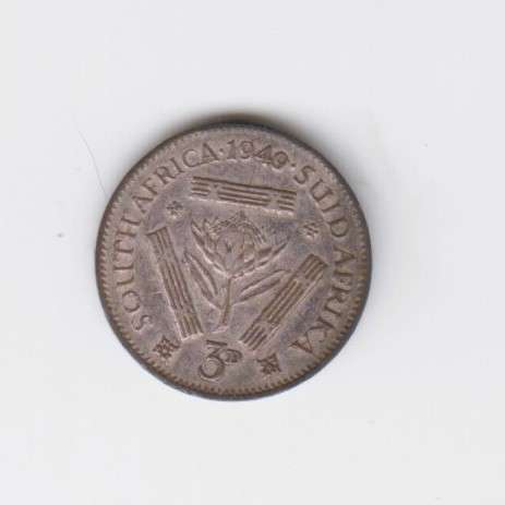1949 South Africa Union Silver 3 Pence