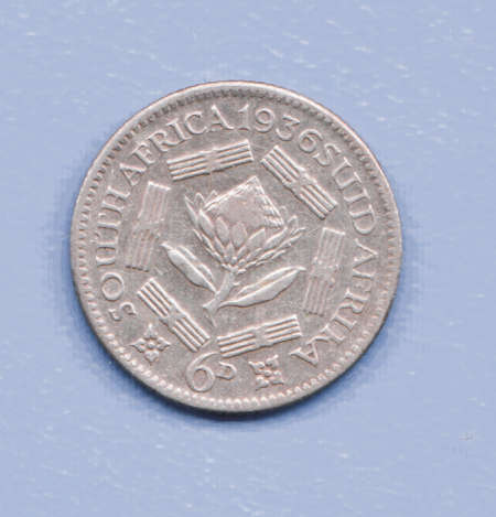 1936 South Africa Union Silver Six Pence. As per scan.