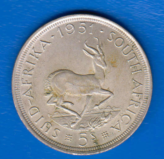 1951 South Africa Union Silver 5 Shilling