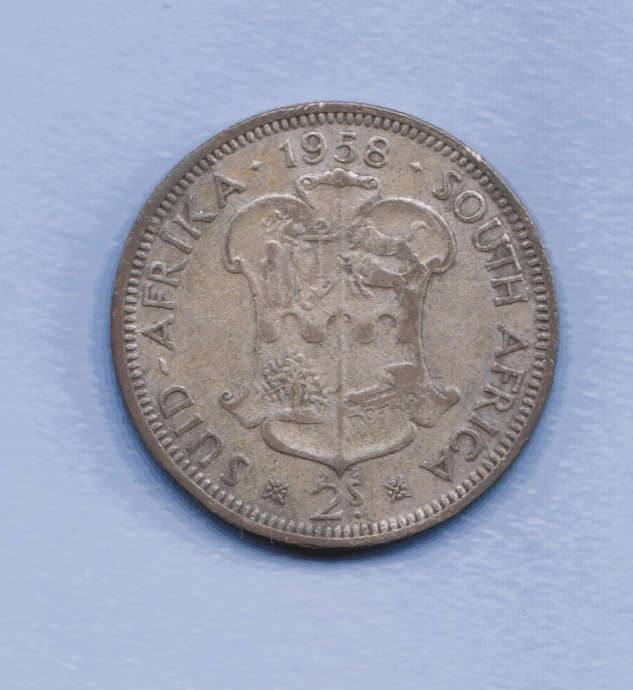 1958 South Africa Union Silver Two Shilling. As per scan.