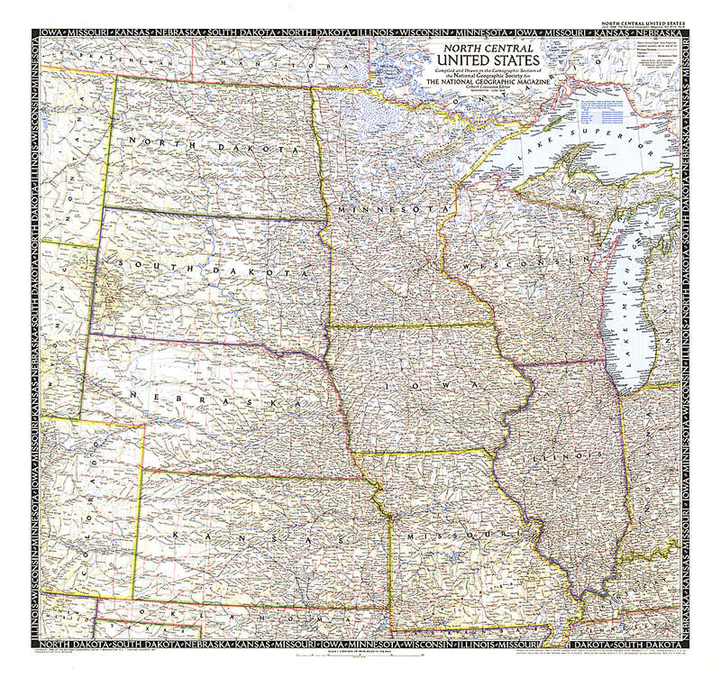 1948 North Central United States Map . National Geopraphic. 29" x 27.25"