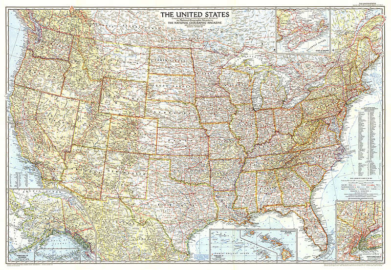 1956 United States of America Map  . National Geopraphic. 41.75" x 29"