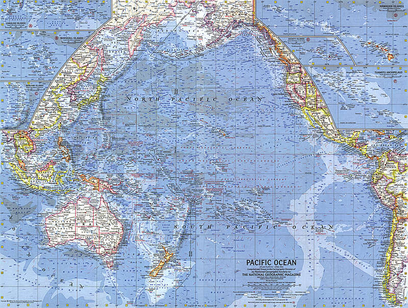1962 Pacific Islands Map, National Geographic.  25" x 18.75"