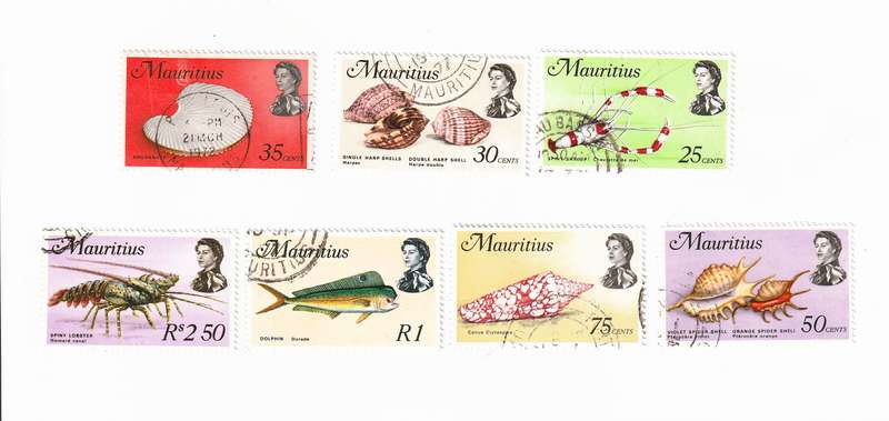 MAURITIUS QE II Fish Series 1969-72 Lot of 7 Stamps SG 382/99 USED