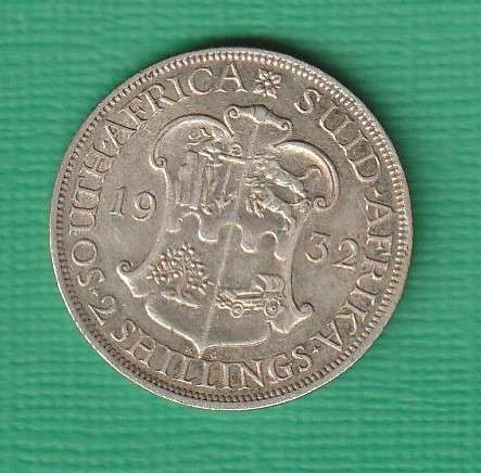 1932 South Africa Silver Two Shilling. As per scan.