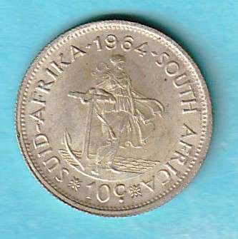1964 South Africa Silver ten cent. As per scan.