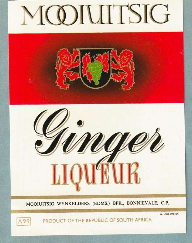 3 x Vintage Wine Bottle Lables, Mooiuitsig Liqueur, Aniseed, Ginger, Peppermint.