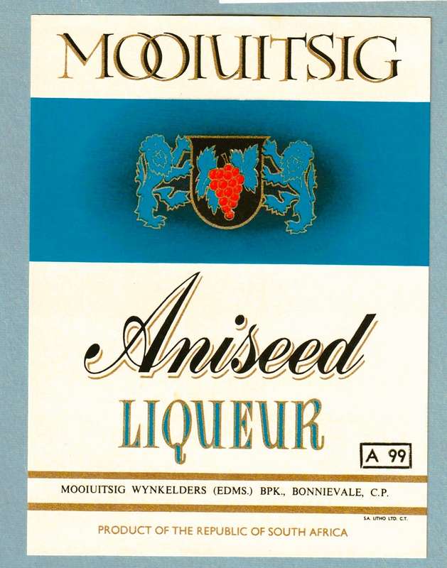3 x Vintage Wine Bottle Lables, Mooiuitsig Liqueur, Aniseed, Ginger, Peppermint.