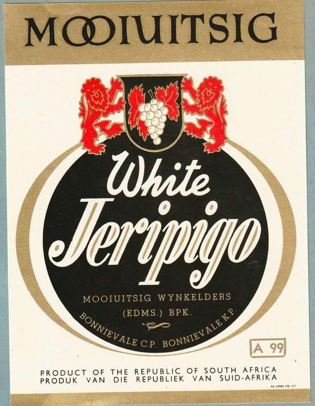 3 x Vintage Wine Bottle Lables, Mooiuitsig Red and White Jeripigo, White Malmsey.
