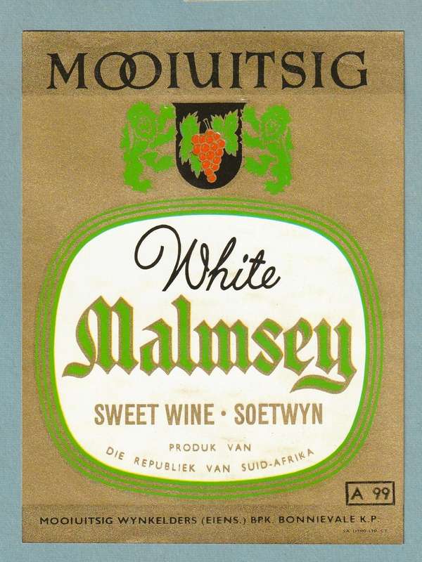 3 x Vintage Wine Bottle Lables, Mooiuitsig Red and White Jeripigo, White Malmsey.