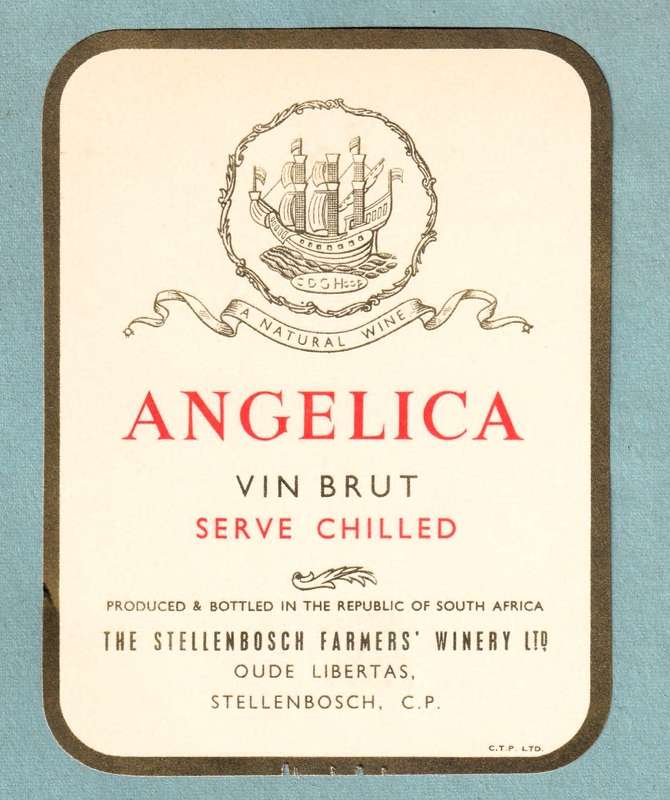 2 x Vintage  Bottle Labels. Stellenbosch Angelica Vin Brut, Rosanne Semi-Sweet Pink Wine.