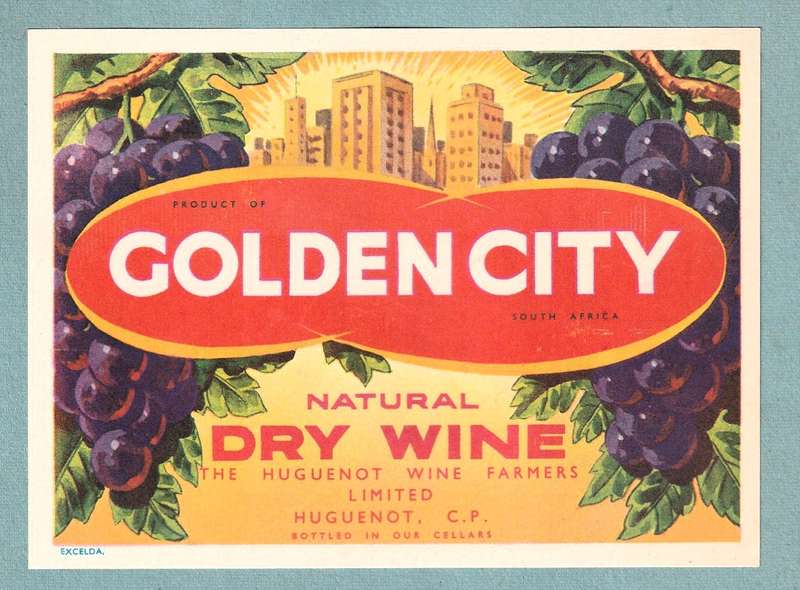 3 x Vintage Wine Bottle Labels. Huguenot Wine, Golden City Dry, Hanepoot Sweet, Volson Semi-Soet.