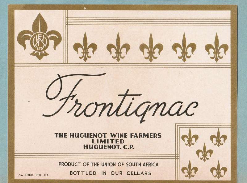 3 x Vintage Bottle Lables, Huguenot Wine, Vermouth Worcester Hock, Frontignac.