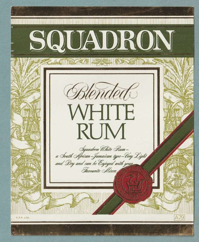 2 x Vintage Bottle Lables, Squadron Dark Rum, Blended White Rum.