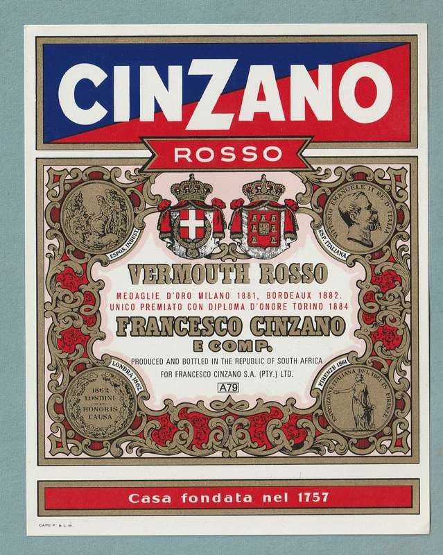 2 x Vintage Bottle Lables, Cinzano Rose and Cinzano Rosso.