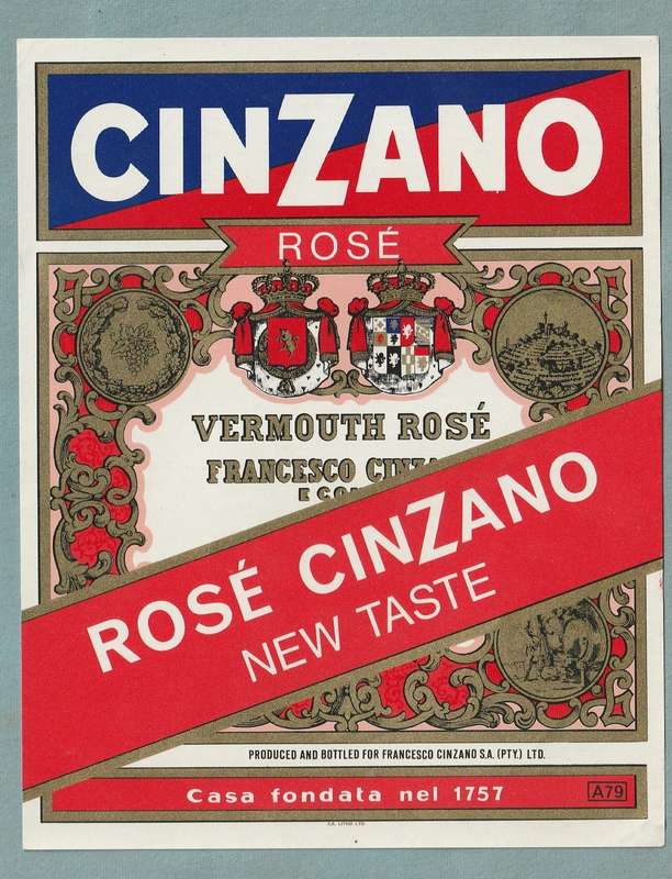 2 x Vintage Bottle Lables, Cinzano Rose and Cinzano Rosso.
