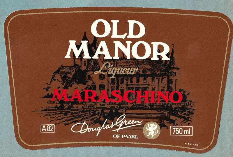 4 x Vintage Wine Bottle Lables, Douglas Green Maraschino, Parfait Amour, Choc mint, Creme de Cacao