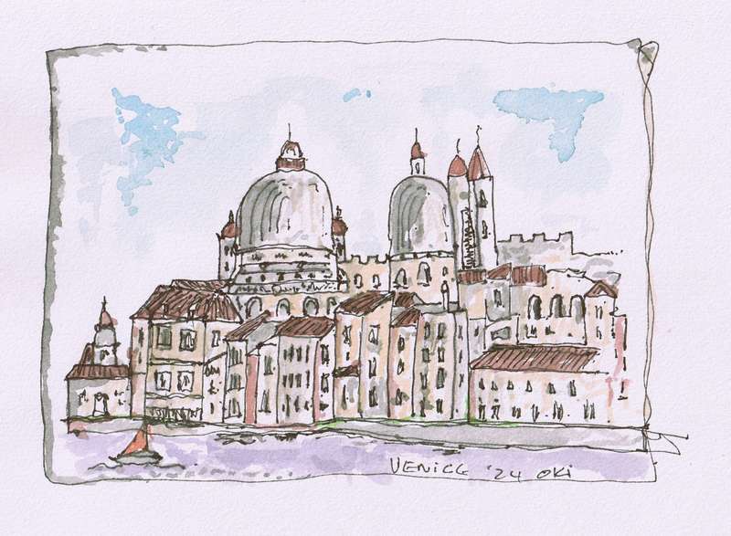 Original Black Ink and water color drawing, Venice, by Oki Jooste. Unframed, 180x120mm