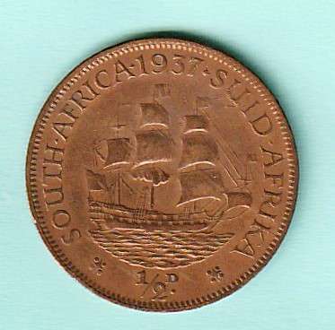1937 South Africa Union Bronze Half Penny. As per scan.