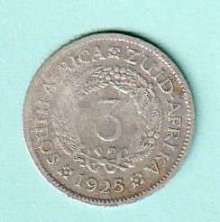 1925 South Africa Union Silver Three Pence. As per scan.