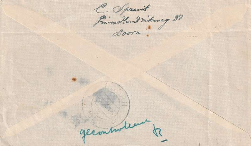 Cover Air Mail Netherlands, 1946. Doorn to Johannesburg. Special flight