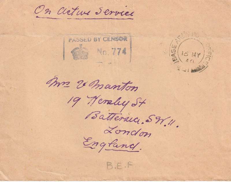 1940 Active Service Cover WWII, Bas Army PO. Censor Mark 774.