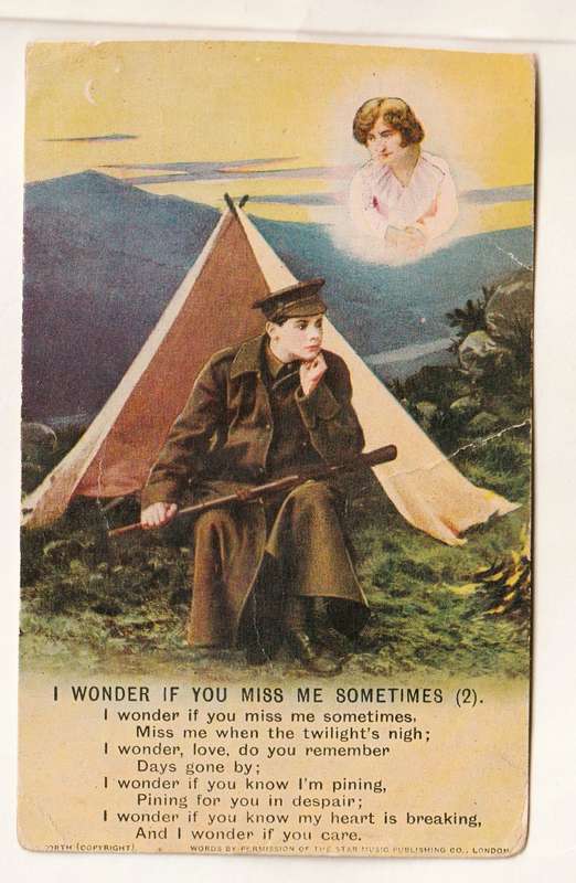 WW1 I WONDER IF YOU MISS ME SOMETIMES Bamforth Song Cards (2)