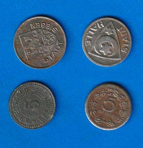 1917-1920 Stadt Halle and Siegen Notgeld 4 coins