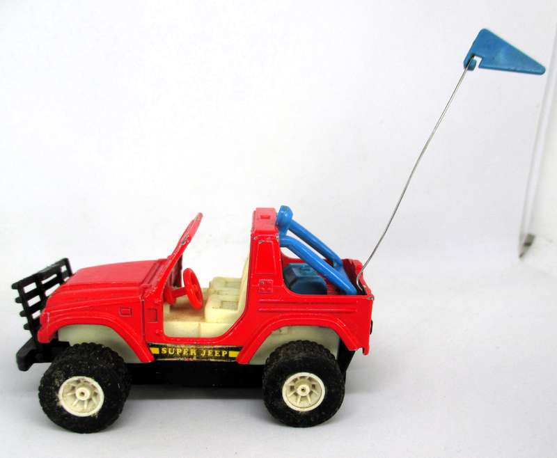 Willys Jeep in Red, Made in Hong Kong. 1:60  Scale Die Cast Toy Car Vehicle