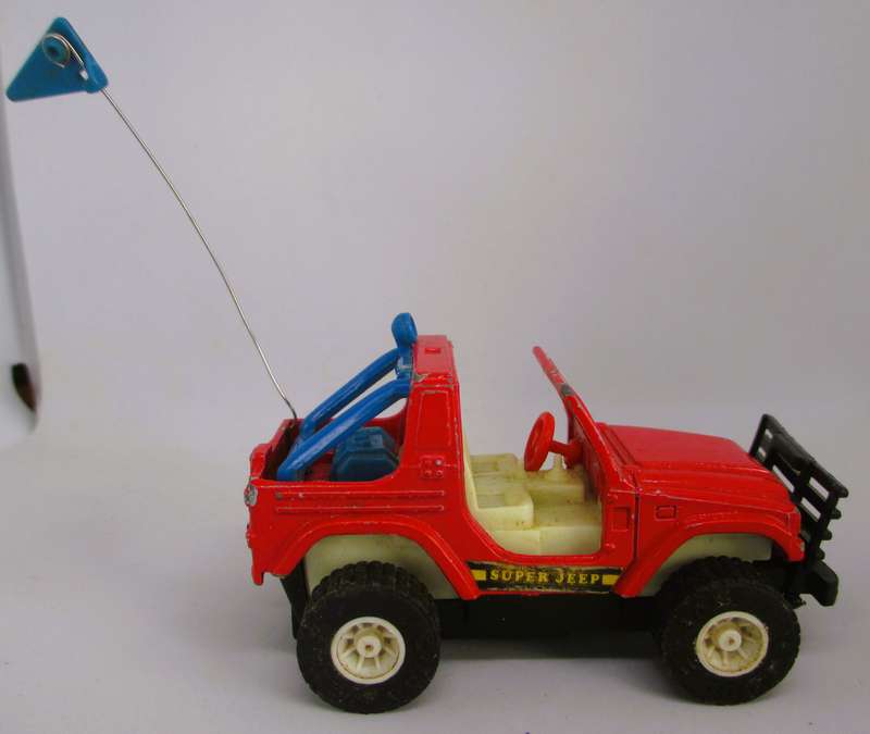 Willys Jeep in Red, Made in Hong Kong. 1:60  Scale Die Cast Toy Car Vehicle