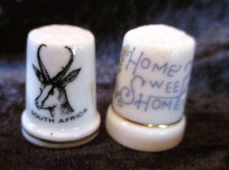 Lot of 2 Vintage Fine China Porcelain Thimbles South Africa, as per photo. 30mm high